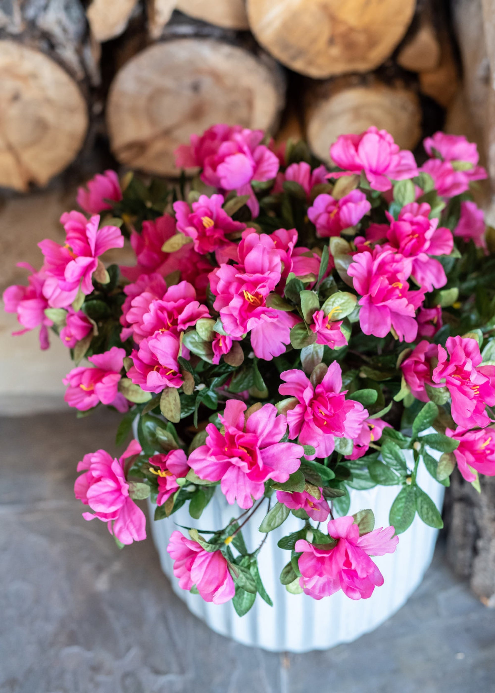 Artificial Azalea Flower Bush in Fuchsia - 13"