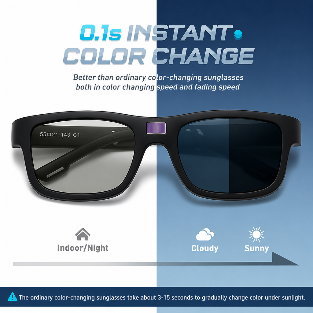 Smarte photochrome Brille mit schnellem Farbwechsel.