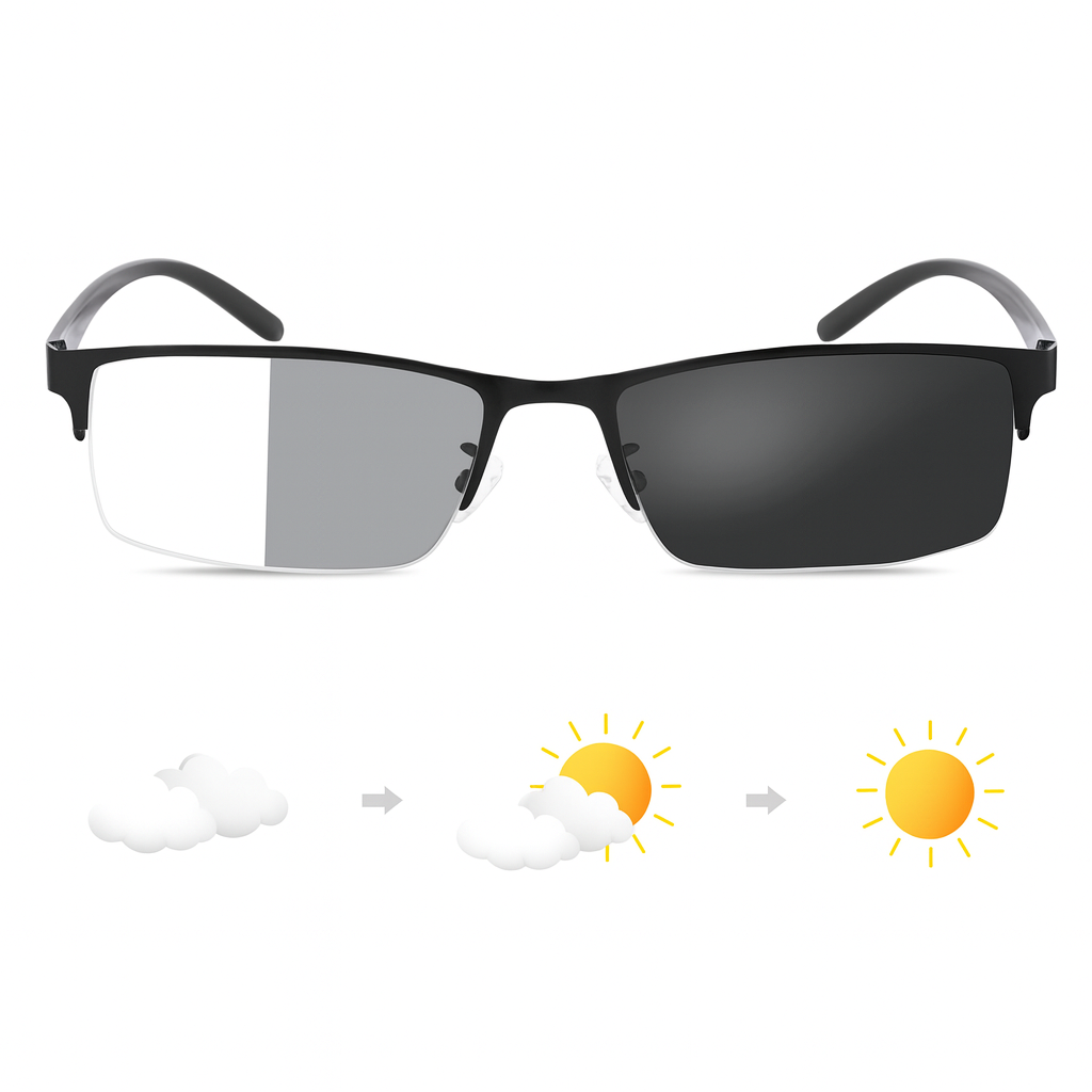 ULTRALIGHT METAL HALF-RIM PHOTOCHROMIC MULTIFOCAL GLASSES