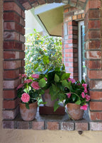 UV Treated Outdoor Potted Arrangement of Pink Real Touch Roses - 13"