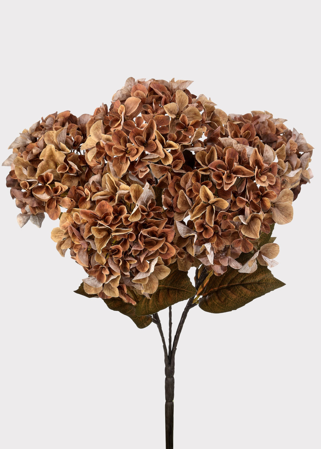 Mixed Autumn Brown Artificial Hydrangea Bush - 22"