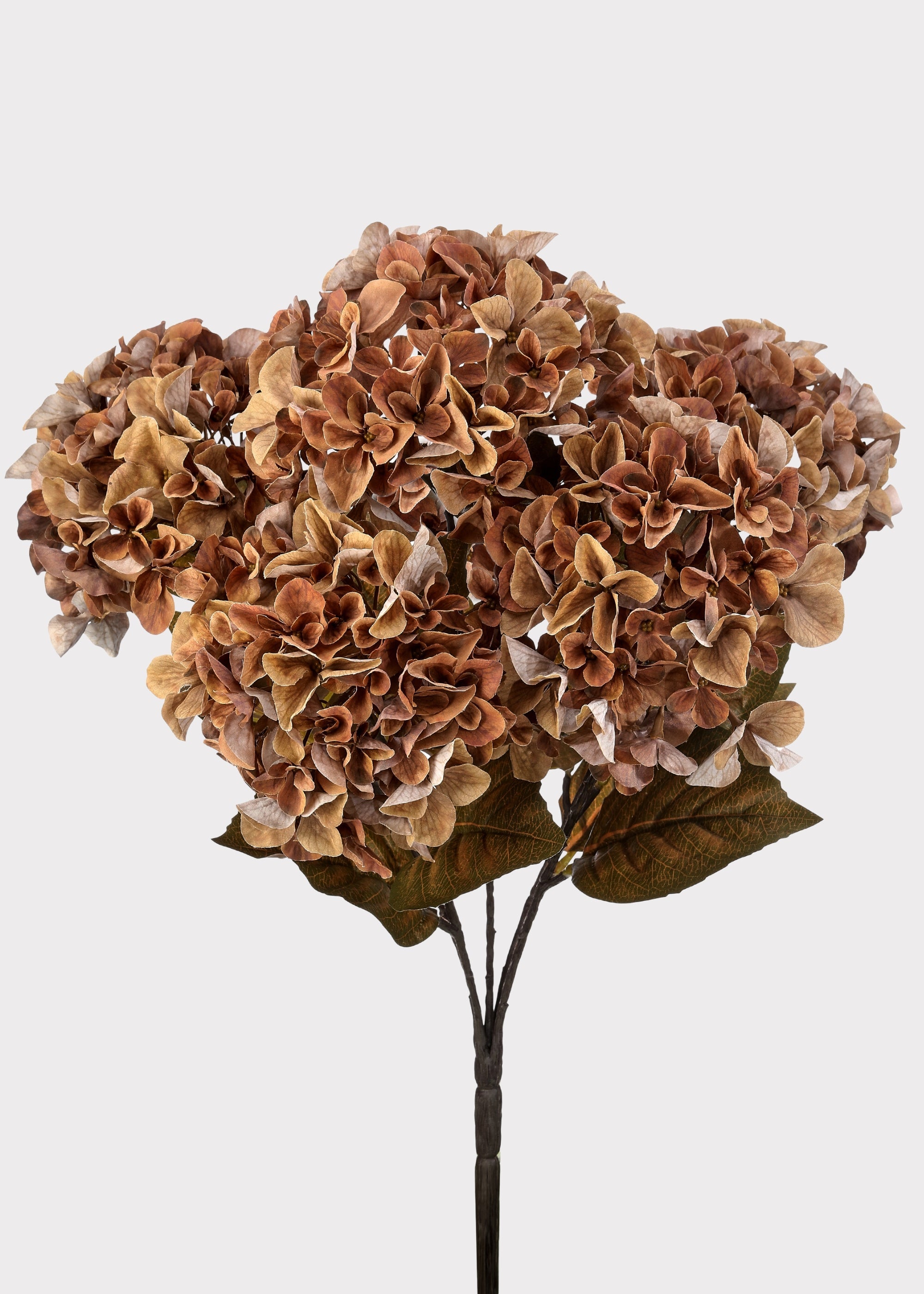 Mixed Autumn Brown Artificial Hydrangea Bush - 22"