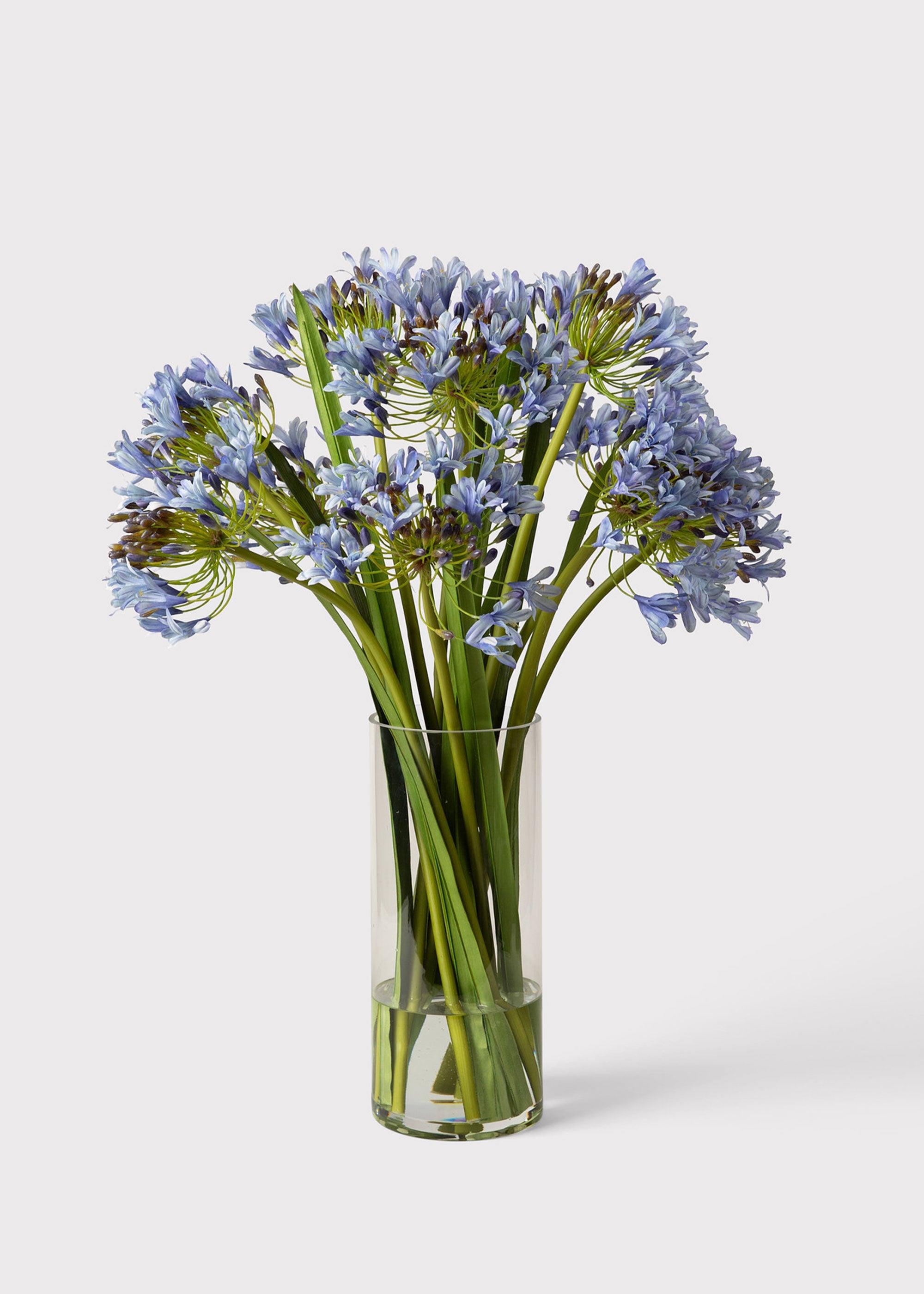 SALE - Blue Faux Agapanthus Flower Arrangement in Glass Vase - 31"