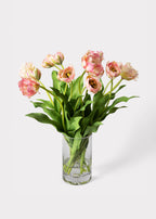 Mauve Pink Faux Blooming Tulip Arrangement in Glass Vase - 19"